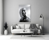 Jordan glass wall art styled above a console in a media room