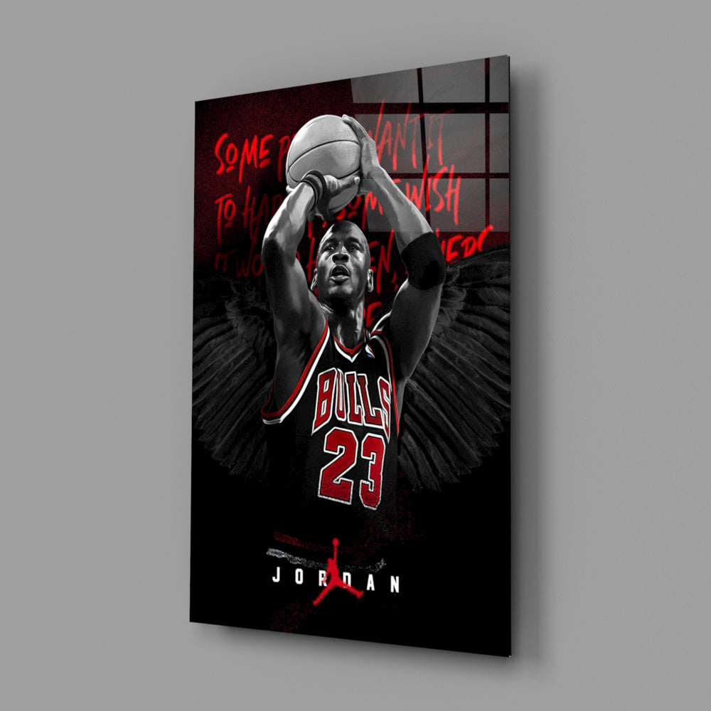 Jordan close-up showing #23 jersey with scarlet wings