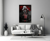 Jordan glass wall art styled above a console in a media room