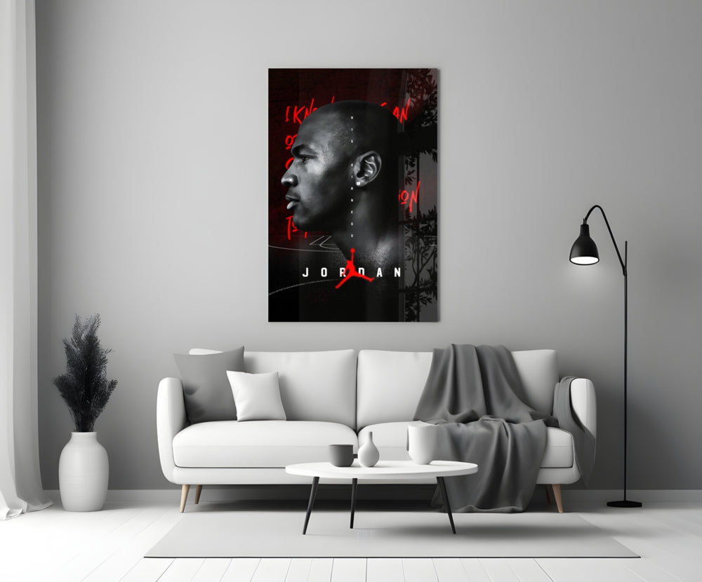Jordan glass wall art styled above a console in a media room