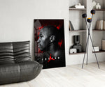 Jordan glass print enhancing a den with basketball firepower