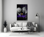 Kobe Bryant glass wall art styled above a console in a home gym