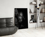 Jordan glass print enhancing a den with basketball firepower