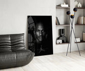 Jordan glass print enhancing a den with basketball firepower