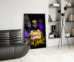 King James glass print enhancing a den with basketball firepower