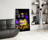 King James glass print enhancing a den with basketball firepower