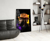 King James glass print enhancing a den with basketball firepower