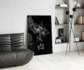 King James glass print enhancing a den with basketball firepower
