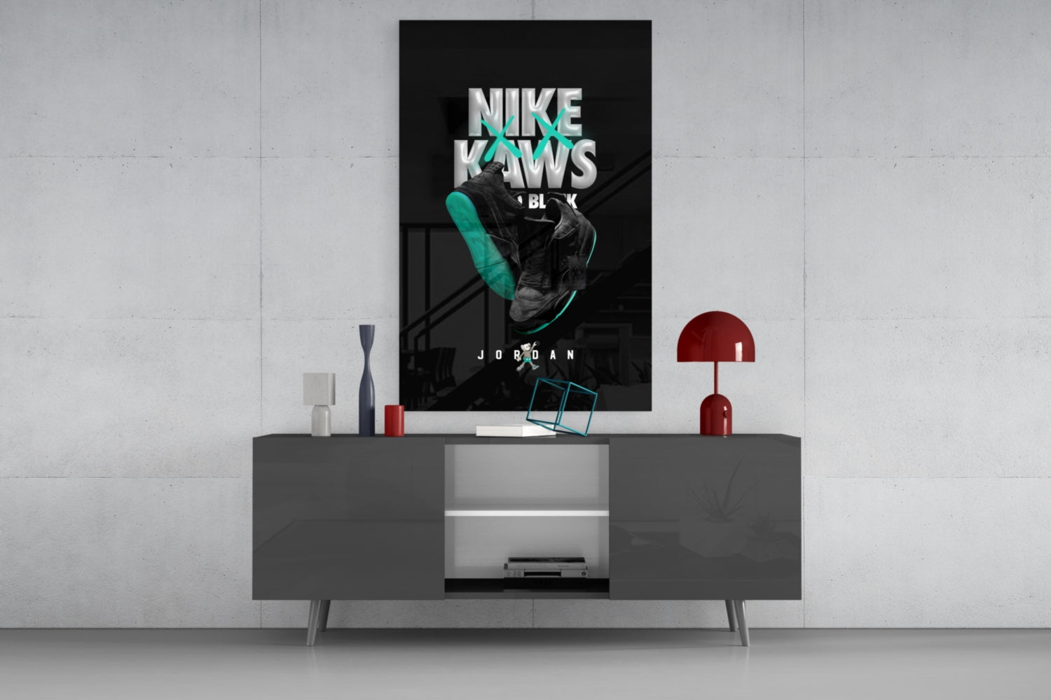 Black Kaws Glass Wall Art || Designer Collection.