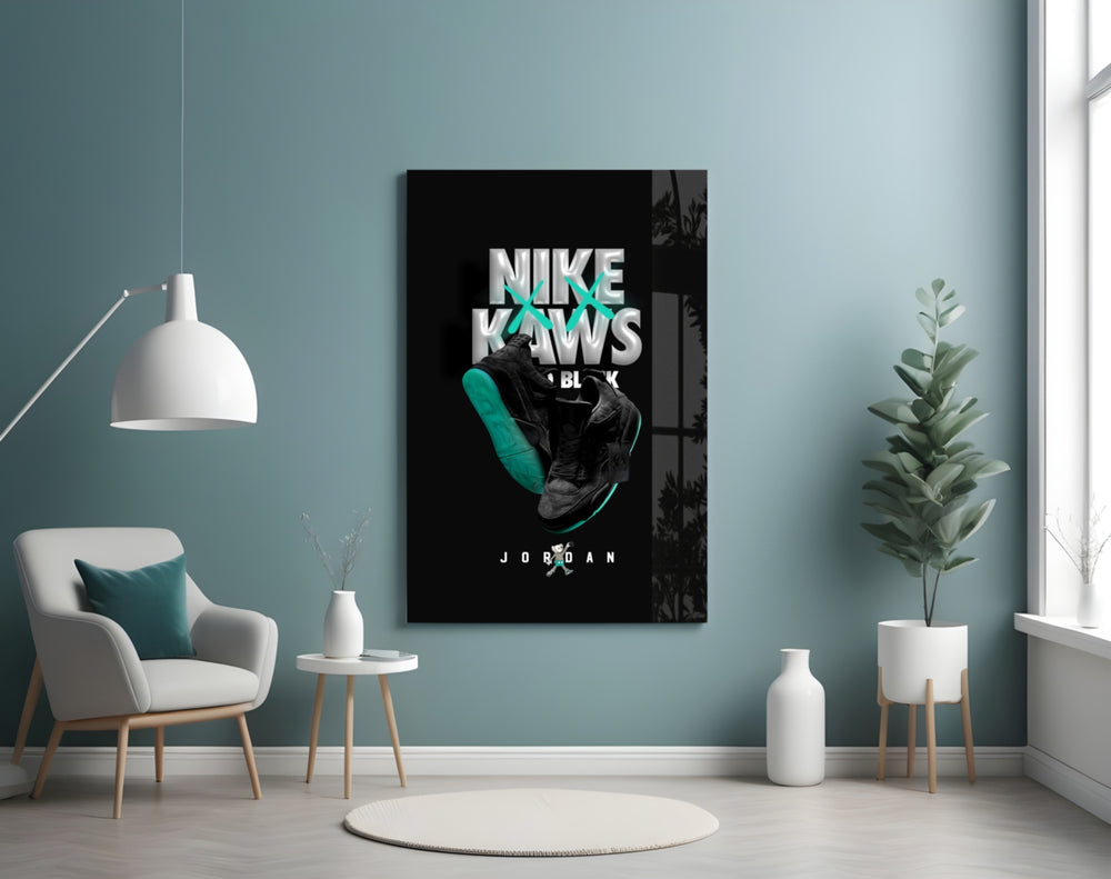 Black Kaws panel adding editorial flair to a hallway