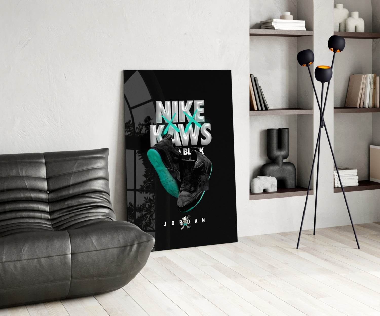 Black Kaws Glass Wall Art || Designer Collection.