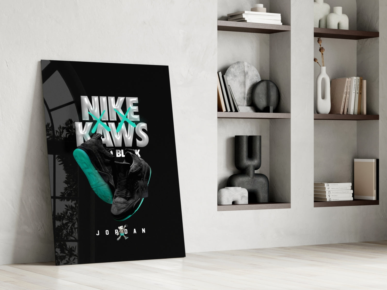 Black Kaws Glass Wall Art || Designer Collection.