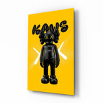 Pop-art-toy panel bringing canary glow to a designer studio