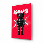 Pop-art-toy panel bringing scarlet glow to a designer studio