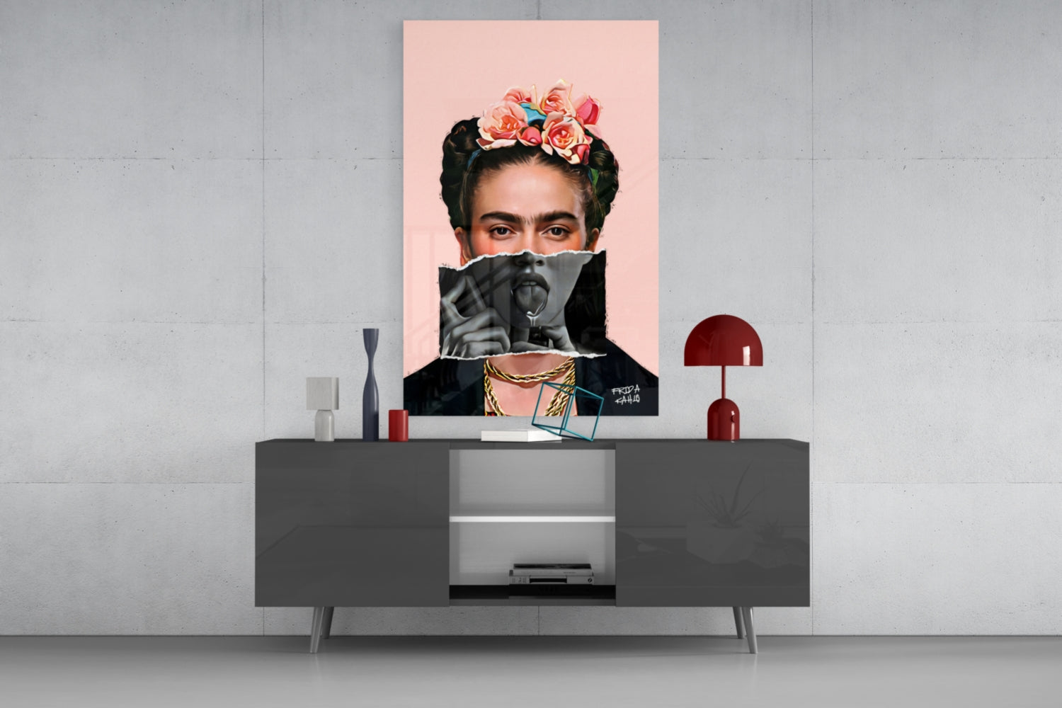Contemporary Kahlo Glass Wall Art || Designer Collection.