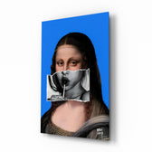 Pop-art-remix panel bringing cobalt glow to a designer studio