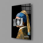 Contemporary Girl with a Pearl Earring close-up showing torn-paper B&W overlay