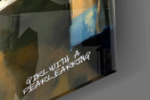 Contemporary Girl with a Pearl Earring panel catching lamp light to reveal its cinematic glow