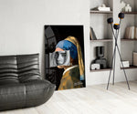 Contemporary Girl with a Pearl Earring glass print enhancing a foyer with statement firepower