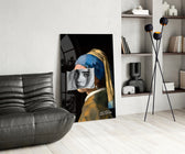 Contemporary Girl with a Pearl Earring glass print enhancing a foyer with statement firepower