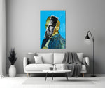 Contemporary Gogh glass wall art styled above a console in a living room