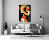She glass wall art styled above a console in a foyer