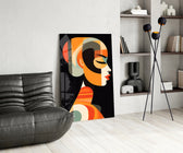 She glass print enhancing a den with statement firepower