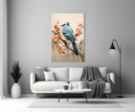 Bird on the Branch glass wall art styled above a console in a tea room