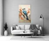 Bird on the Branch glass wall art styled above a console in a tea room