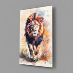 Lion close-up showing charging form and watercolor splash