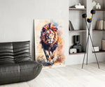 Lion glass print enhancing a den with statement firepower