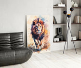 Lion glass print enhancing a den with statement firepower