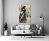 Gladiator glass wall art styled above a console in a man cave
