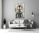 Gladiator glass wall art styled above a console in a man cave