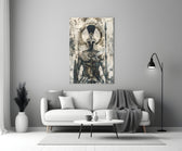 Gladiator glass wall art styled above a console in a man cave