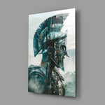Gladiator close-up showing profile in foggy battlefield