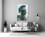 Gladiator glass wall art styled above a console in a man cave
