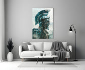 Gladiator glass wall art styled above a console in a man cave