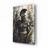 Painterly-impasto panel bringing warrior glow to a library