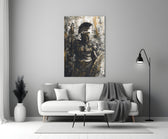 Gladiator glass wall art styled above a console in a man cave