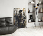 Gladiator glass print enhancing a den with statement firepower
