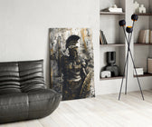 Gladiator glass print enhancing a den with statement firepower