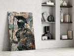 Roman-warrior artwork anchoring a wall with cream-and-rust palette