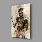Gladiator close-up showing stoic stance and amber painterly impasto