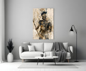 Gladiator glass wall art styled above a console in a man cave
