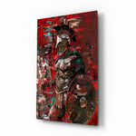 Painterly-grunge panel bringing warrior glow to a library