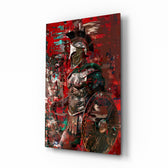 Painterly-grunge panel bringing warrior glow to a library