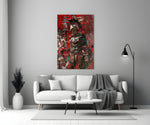 Gladiator glass wall art styled above a console in a man cave