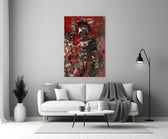 Gladiator glass wall art styled above a console in a man cave