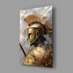Gladiator close-up showing gold helmet and engraved shield